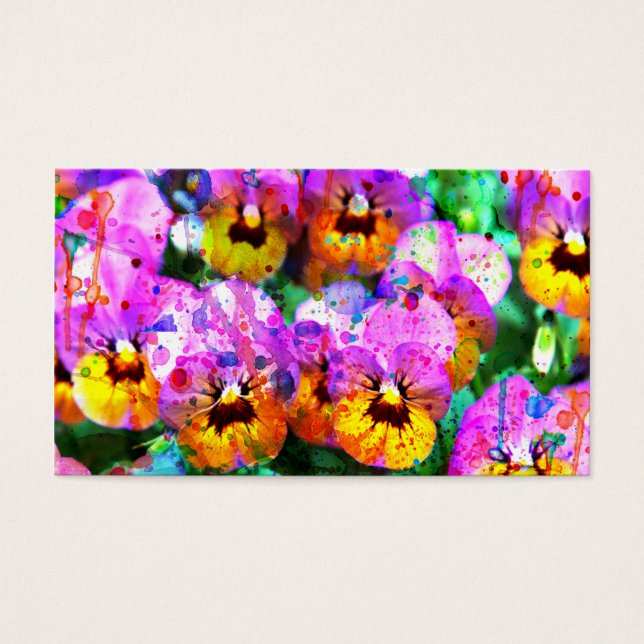 Colourful pink teal  watercolor splatters pansy (Front)