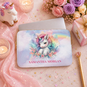 Colourful Pink Unicorn Girl Birthday Laptop Case