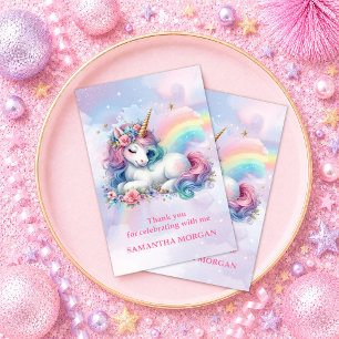 Colourful Pink Unicorn Girl Birthday Thank You Car Card