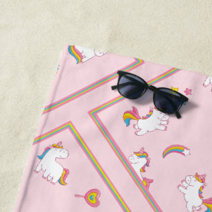 Colourful Pink Unicorns Beach Towel