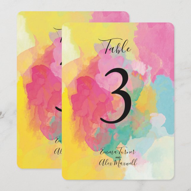 Colourful Pink Watercolour | Table number cards (Front/Back)