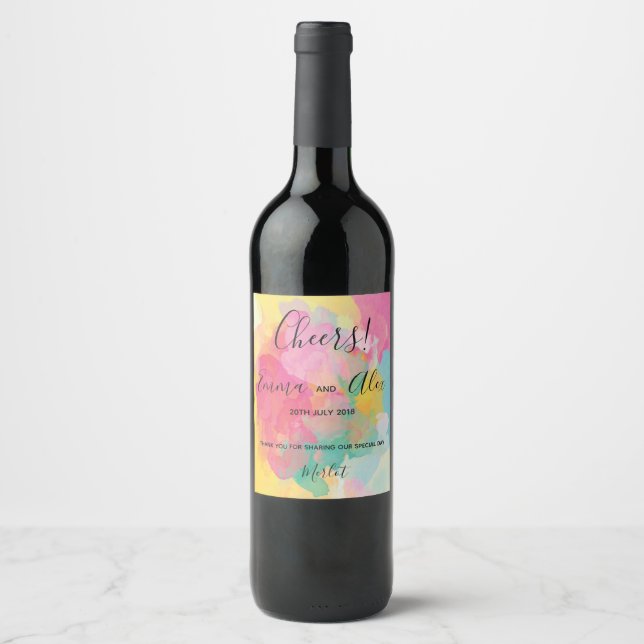 Colourful Pink Watercolour | Wine Bottle label (Front)