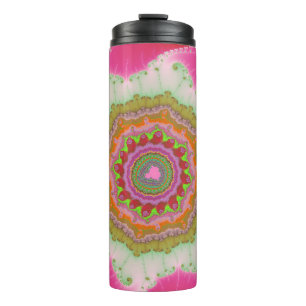 Colourful Pink, White and Green Fractal Thermal Tumbler