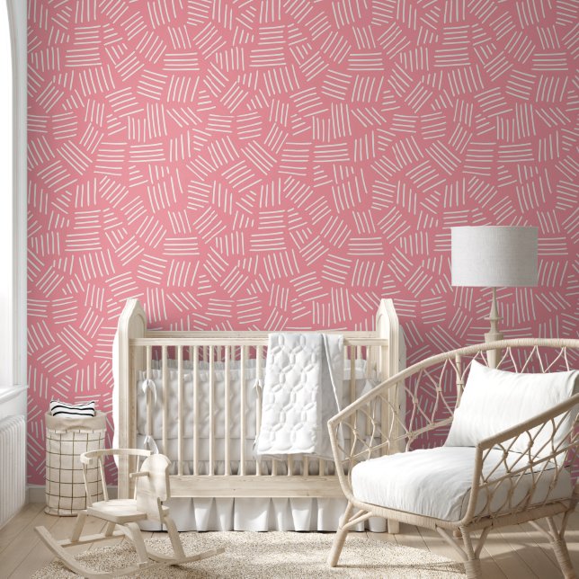 Colourful, Pink-White-Stripes Pattern Wallpaper (Kids)