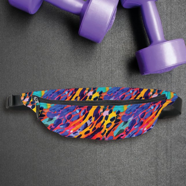 Colourful Pink Wild Animal Print Rainbow Painted Bum Bags (Creator Uploaded)