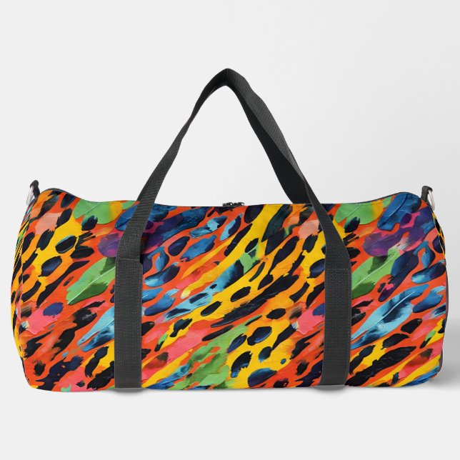 Colourful Pink Wild Animal Print Rainbow Painted Duffle Bag (Front)