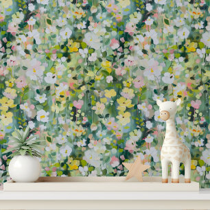 Colourful Pink Yellow Abstract Florals Wallpaper