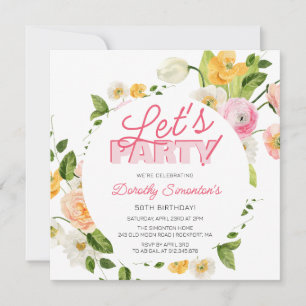 Colourful Pink Yellow Spring Flowers 50th Birthday Invitation