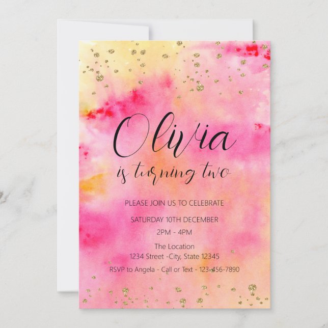 Colourful Pink Yellow Tie Dye Girl Birthday Party Invitation (Front)