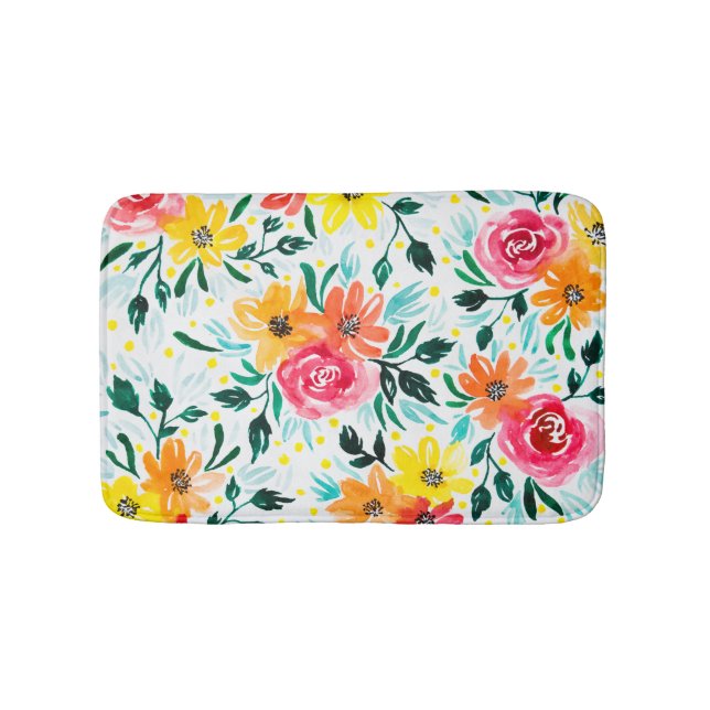 Colourful Pink Yellow Watercolor Illustration Bath Mat (Front)