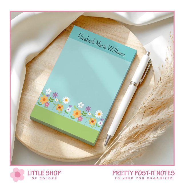 Colourful Pink Yellow Wildflowers Personalised Post-it Notes (Creator Uploaded)