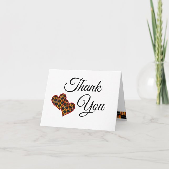 Colourful Pinstripe Kente K30 Hearts Wedding Thank You Card (Front)
