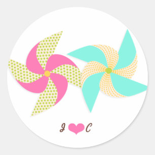 Colourful Pinwheel Themed Wedding Classic Round Sticker