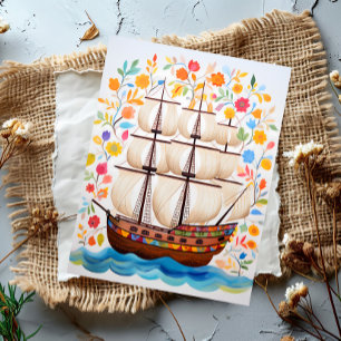 Colourful Pirate Ship  Postcard
