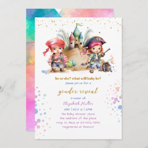 Colourful Pirates Playful Funny Gender Reveal Invitation