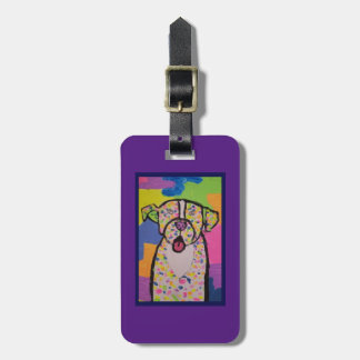 Colourful pit bull design on luggage tag