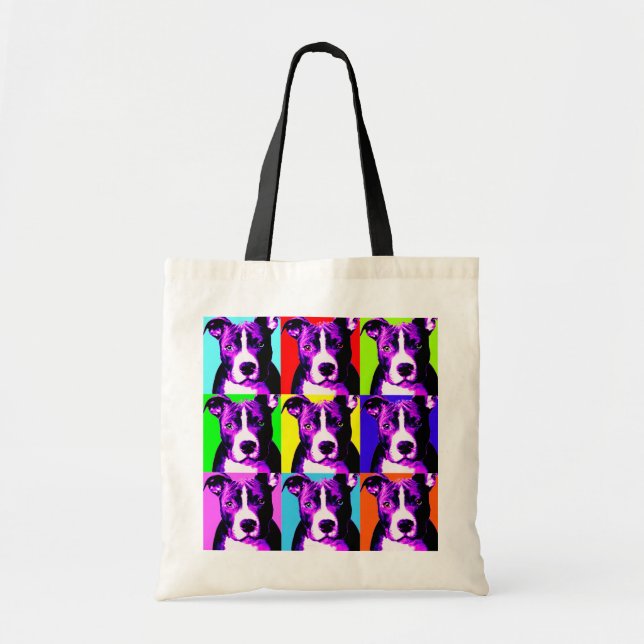 Colourful Pit Bull Graphic Reusable Tote Bag (Front)