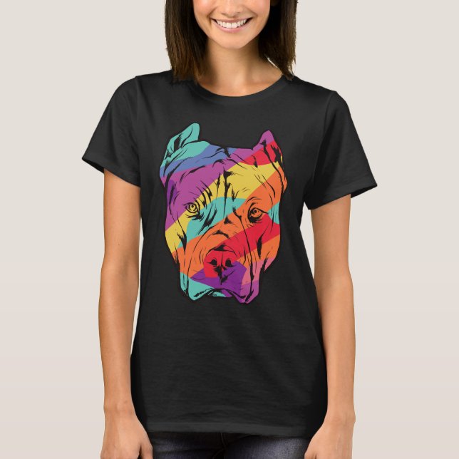 Colourful Pit Bull Pit Bull Head T-Shirt (Front)