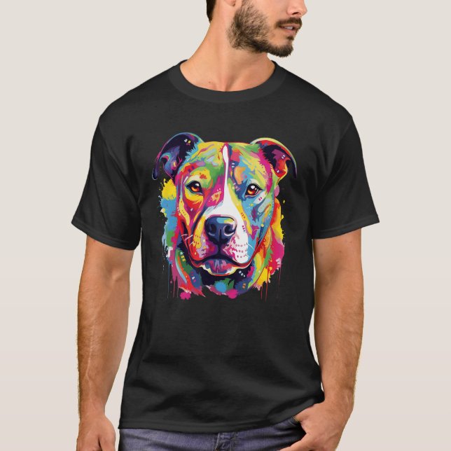 Colourful Pit bull Terrier Dog Love r Dad Mum Boy  T-Shirt (Front)