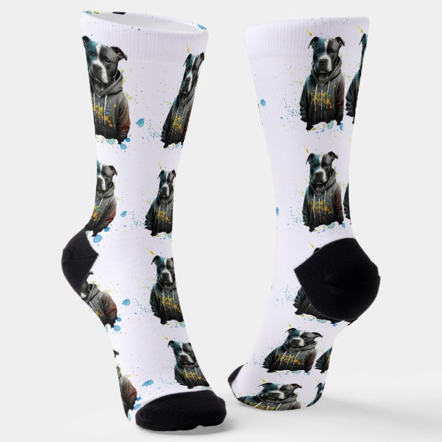 Colourful Pitbull - Cute Pet Dog  Socks (Angled)