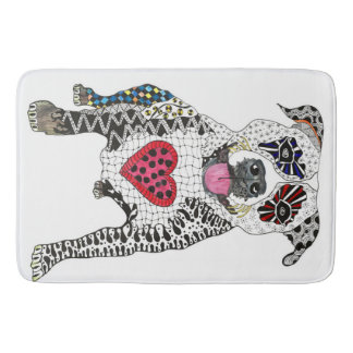 Colourful Pitbull Dog Love White Background Bath Mat