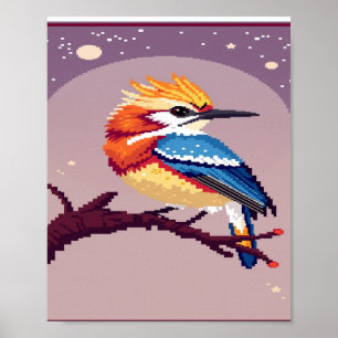 Colourful Pixel Art Bird Poster 