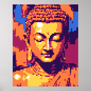 Colourful Pixel Art   Meditating Buddha Poster