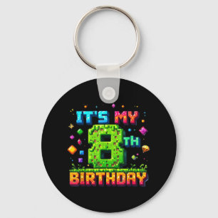 Colourful Pixel Birthday It's My 8th Birthday  Key Ring