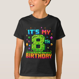 Colourful Pixel Birthday It's My 8th Birthday  T-Shirt