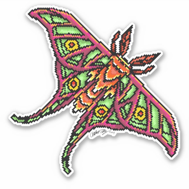 Colourful pixel Luna moth (Front)