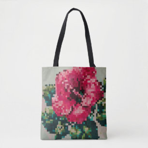 Colourful Pixelated hibiscus flower  Tote Bag