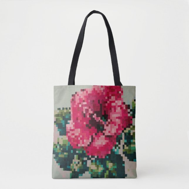 Colourful Pixelated hibiscus flower  Tote Bag (Front)