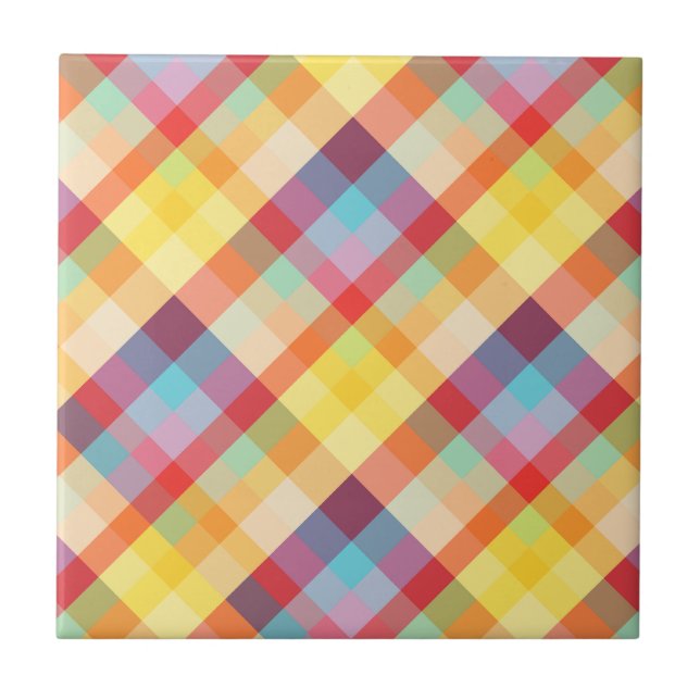Colourful Pixelated Plaid tile (Front)