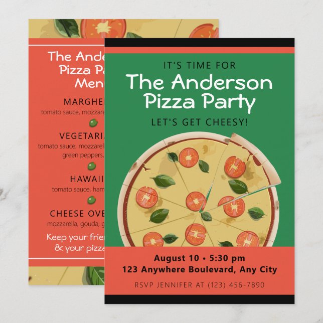 Colourful Pizza Party Invitation (Front/Back)