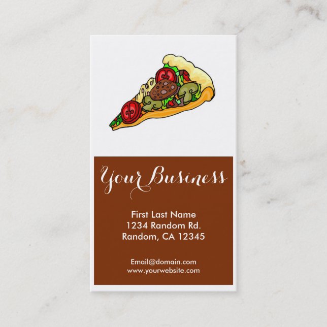 Colourful pizza slice customisable business cards (Front)