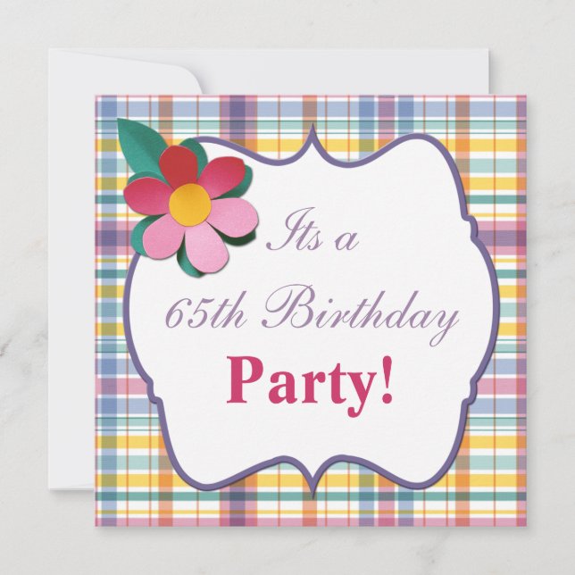 Colourful Plaid 65th Birthday Invitation (Front)