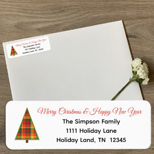 Colourful Plaid Christmas Tree Return Address Labe