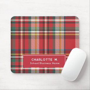 Colourful Plaid Classic Personalised Red Mouse Mat