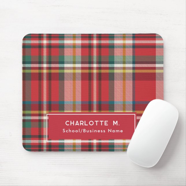 Colourful Plaid Classic Personalised Red Mouse Mat (With Mouse)