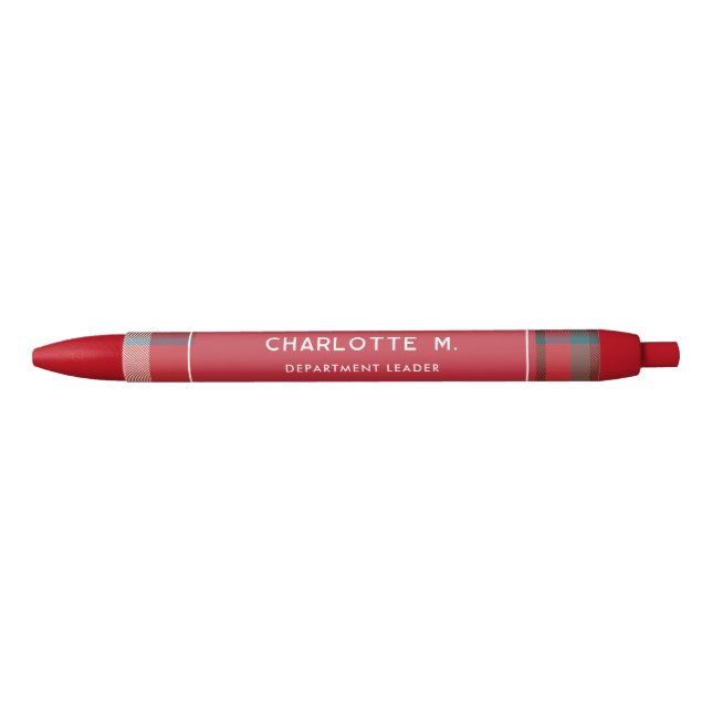 Colourful Plaid Classic Personalised Red Teachers Black Ink Pen (Front)