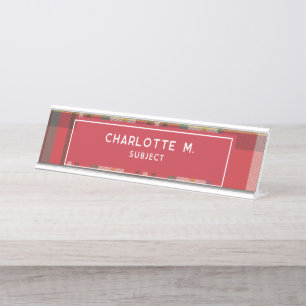 Colourful Plaid Classic Personalised Teachers Desk Name Plate