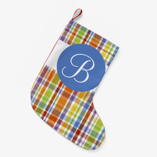 Colourful plaid monogram Christmas stocking