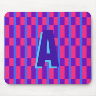 Colourful plaid monogram pink blue mouse pad