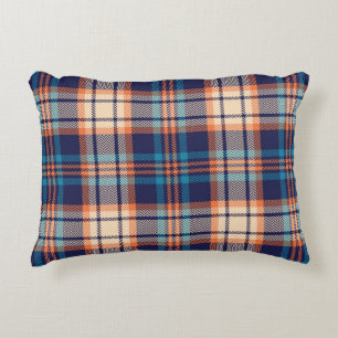 Colourful plaid pattern in blue, orange, beige. He Decorative Cushion