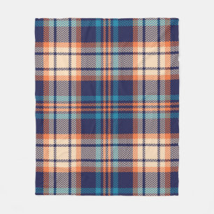 Colourful plaid pattern in blue, orange, beige. He Fleece Blanket