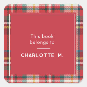 Colourful Plaid Personalised Red Custom Square Sticker