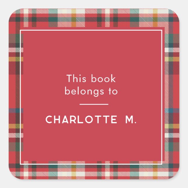 Colourful Plaid Personalised Red Custom Square Sticker (Front)