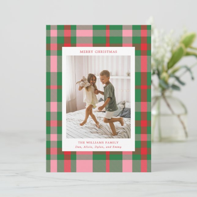 Colourful Plaid Photo Holiday Card (Standing Front)