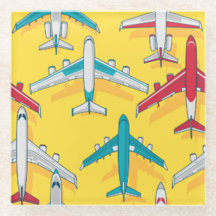 Colourful Planes Sky: Vintage Aircraft Glass Coaster