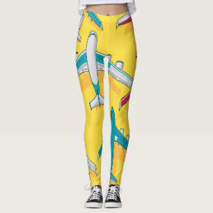 Colourful Planes Sky: Vintage Aircraft Leggings